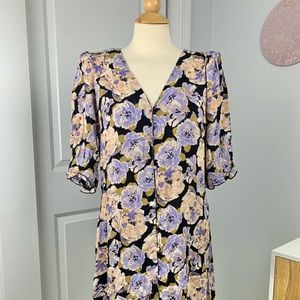 NWT Vero Moda Nordstrom A Line Floral Purple and Cream Dress, Midi, Size S / M
